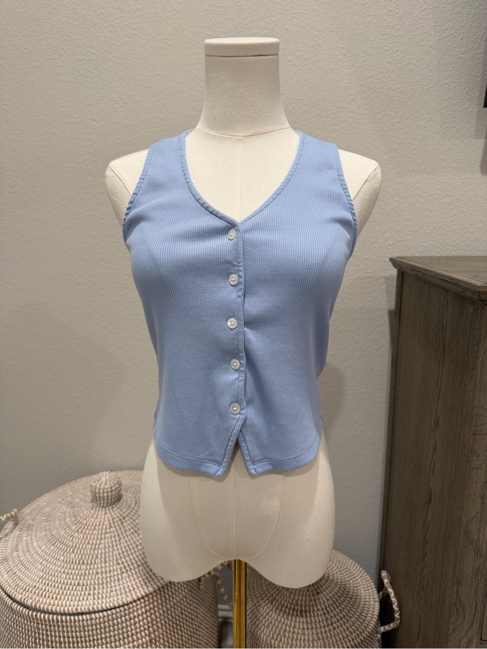 Veronica Beard Hoorne Ribbed Pima Cotton-Blend Button-Front Top